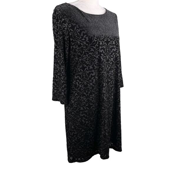 Adrienne Vittadini Dress Black Large Embossed Velvet 3/4 Sleeves Back Zip - Picture 10 of 14